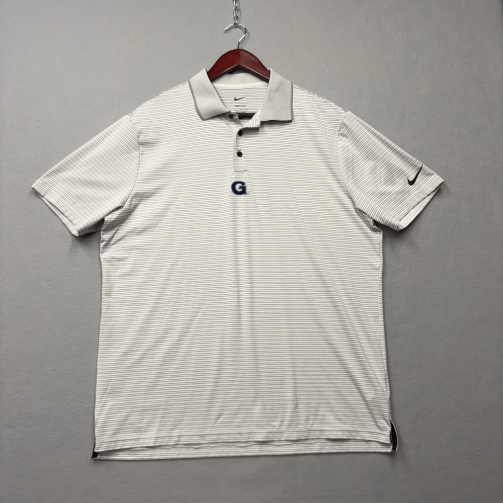 Nike Polo Shirt Mens Large White Grey FZ7479-100 Georgetown Hoyas Dri-FIT Stripe